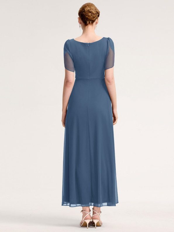 Chiffon A-Line Ruffle Sleeve Evening Dress - Dusty Blue