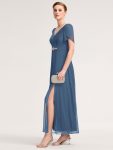 Chiffon A-Line Ruffle Sleeve Evening Dress – Dusty Blue