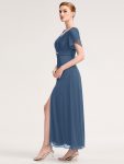 Chiffon A-Line Ruffle Sleeve Evening Dress – Dusty Blue