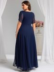 Chiffon A-Line Ruffle Sleeve Evening Dress – Navy Blue