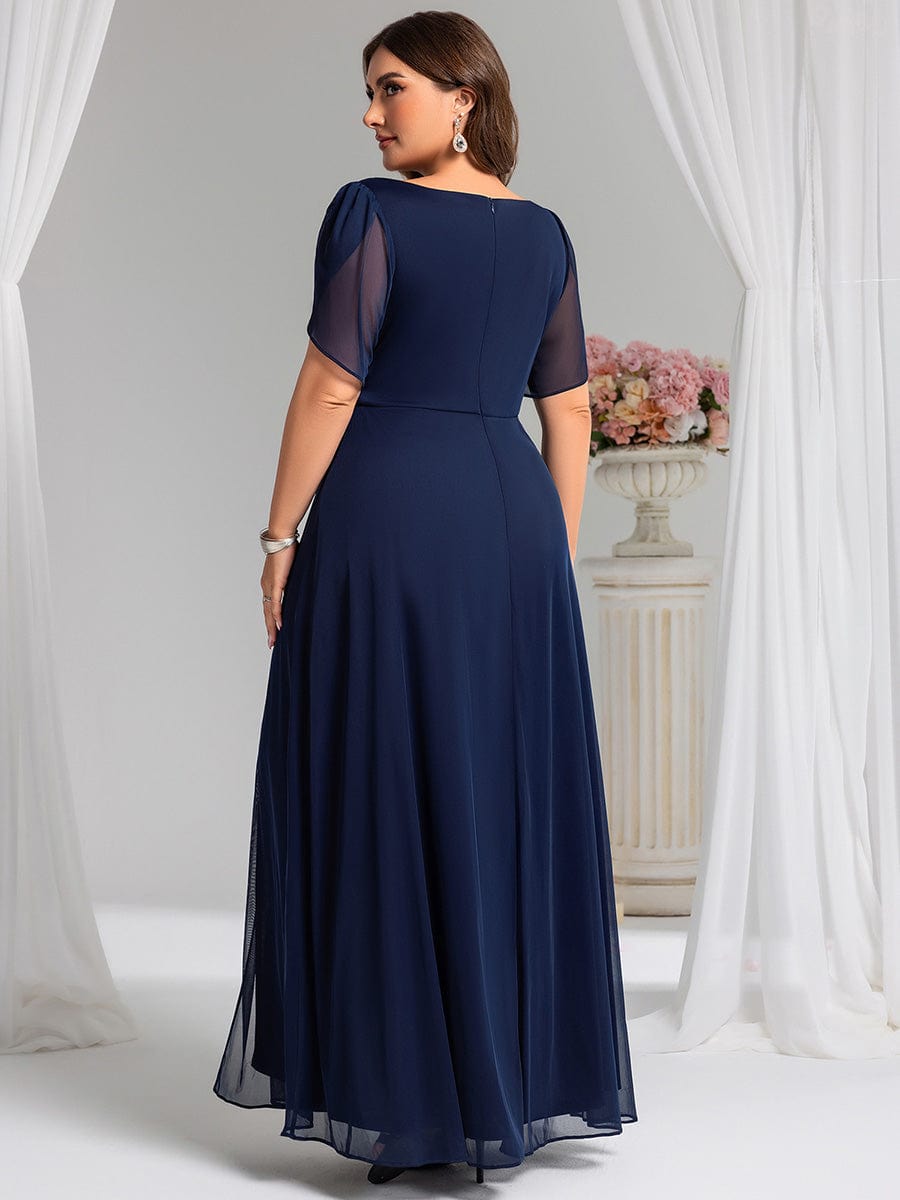 Chiffon A-Line Ruffle Sleeve Evening Dress - Navy Blue Chiffon A-Line Ruffle Sleeve Evening Dress - Navy Blue