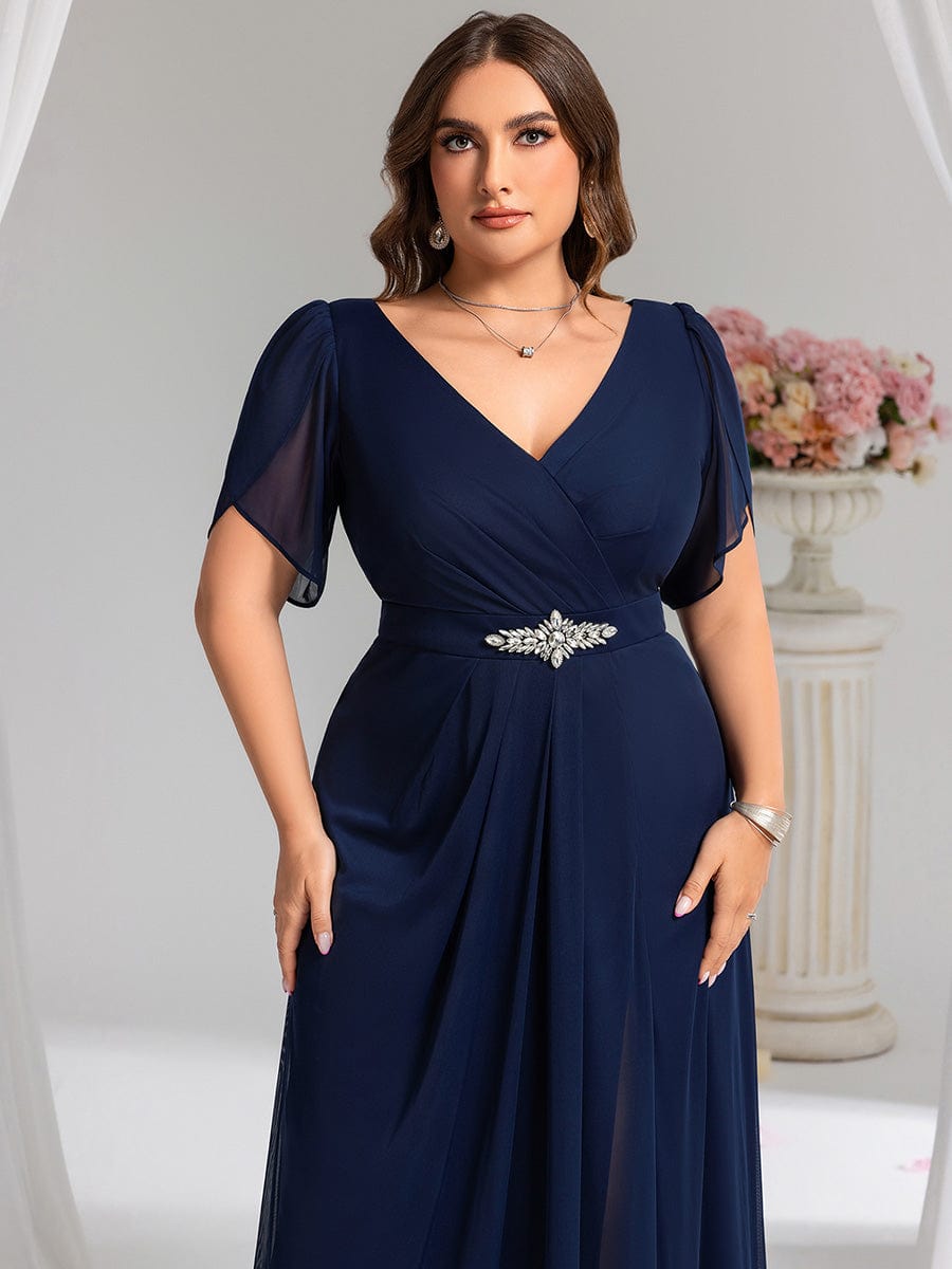Chiffon A-Line Ruffle Sleeve Evening Dress - Navy Blue Chiffon A-Line Ruffle Sleeve Evening Dress - Navy Blue