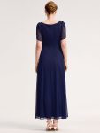 Chiffon A-Line Ruffle Sleeve Evening Dress – Navy Blue