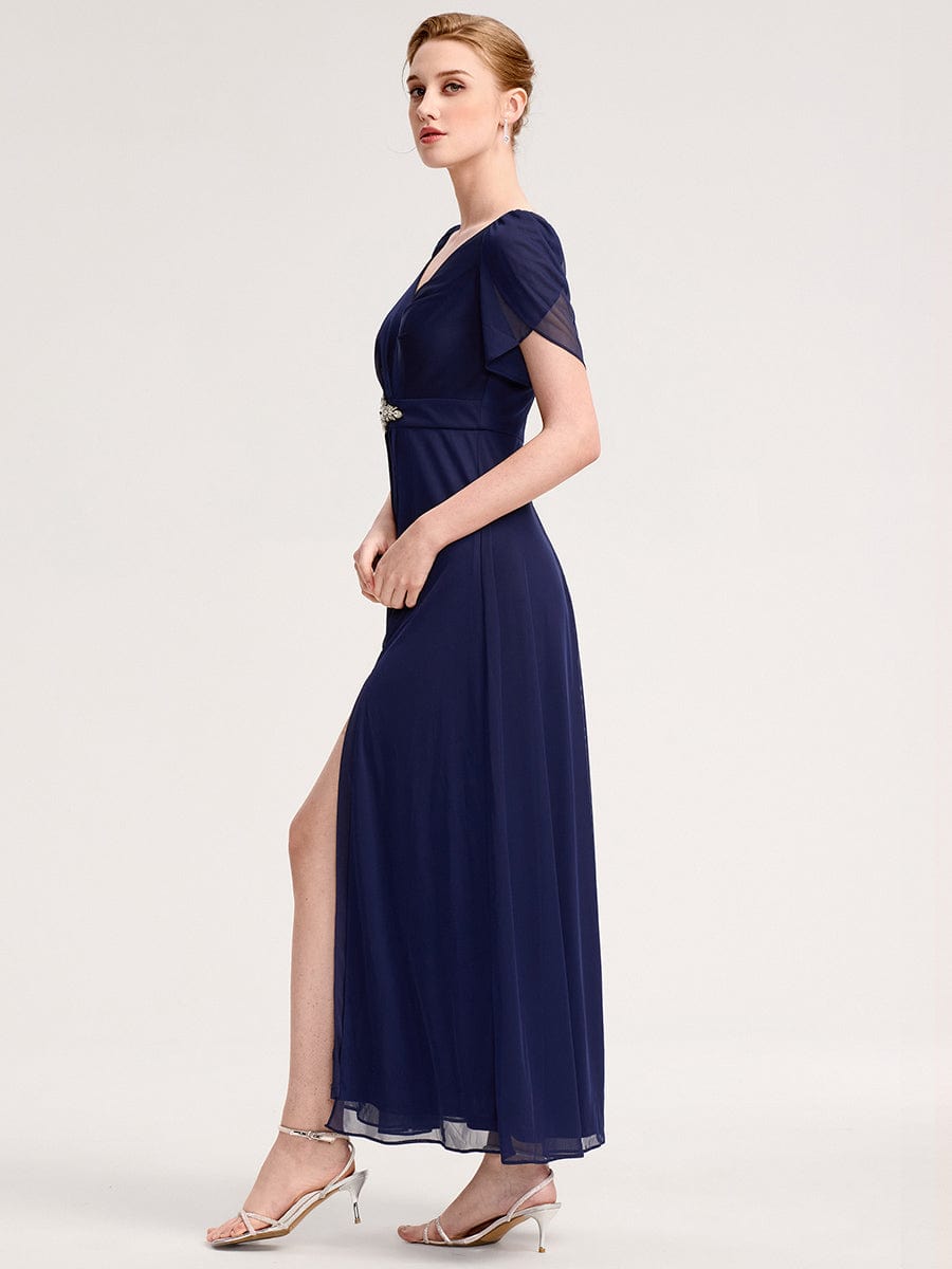Chiffon A-Line Ruffle Sleeve Evening Dress - Navy Blue Chiffon A-Line Ruffle Sleeve Evening Dress - Navy Blue