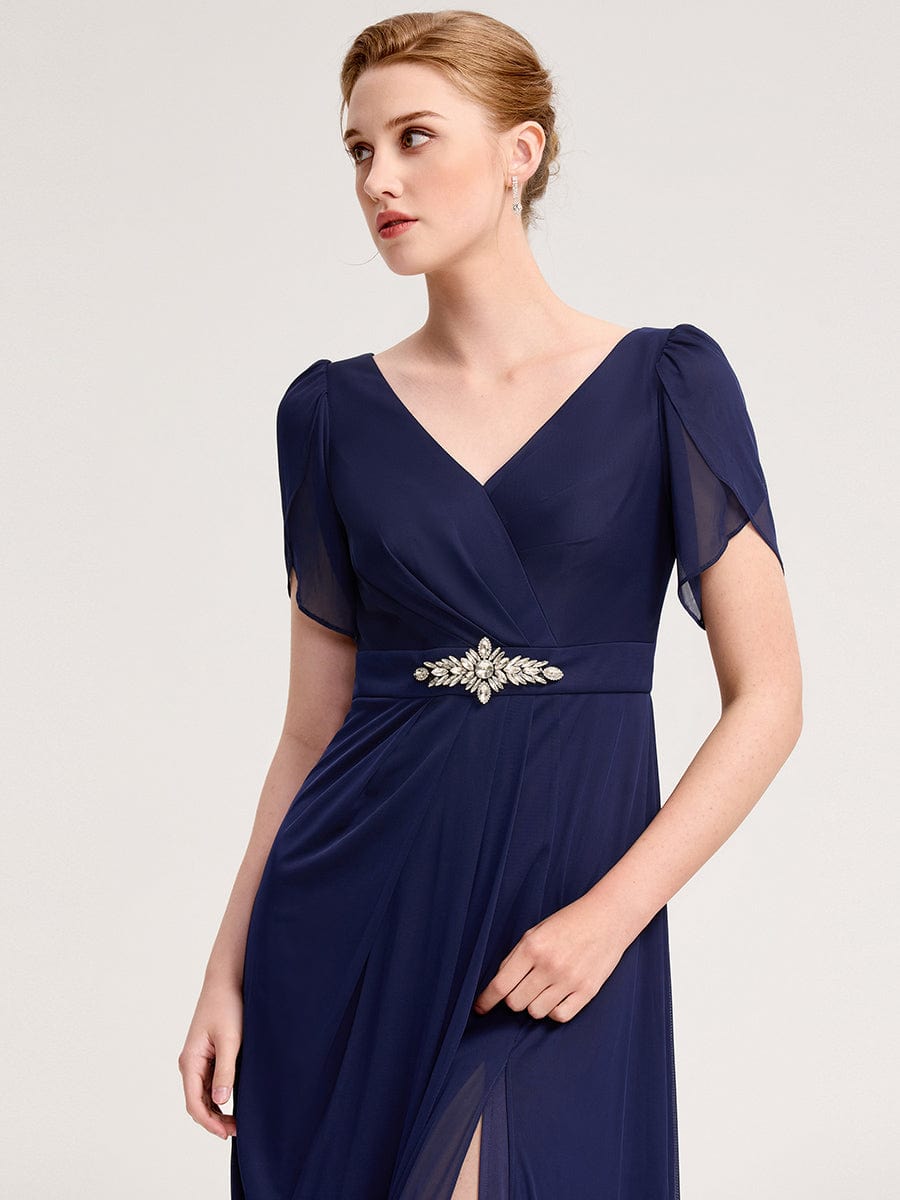 Chiffon A-Line Ruffle Sleeve Evening Dress - Navy Blue Chiffon A-Line Ruffle Sleeve Evening Dress - Navy Blue