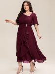 Pleated Chiffon Ruffle Sleeve Midi Dress – Burgundy