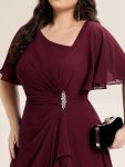Pleated Chiffon Ruffle Sleeve Midi Dress – Burgundy