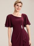 Pleated Chiffon Ruffle Sleeve Midi Dress – Burgundy