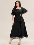Pleated Chiffon Ruffle Sleeve Midi Dress – Black