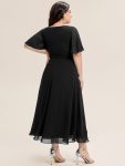 Pleated Chiffon Ruffle Sleeve Midi Dress – Black