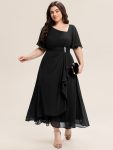 Pleated Chiffon Ruffle Sleeve Midi Dress – Black