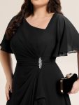 Pleated Chiffon Ruffle Sleeve Midi Dress – Black