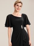 Pleated Chiffon Ruffle Sleeve Midi Dress – Black
