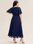 Pleated Chiffon Ruffle Sleeve Midi Dress – Navy Blue