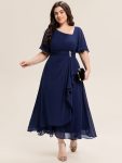 Pleated Chiffon Ruffle Sleeve Midi Dress – Navy Blue