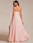 Spaghetti Strap V-Neck Chiffon Bridesmaid Dress with High Slit – Pink