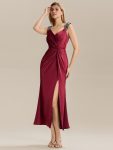 Satin High Slit Formal Maxi Dress - Burgundy