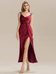 Satin High Slit Formal Maxi Dress – Burgundy