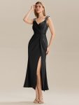 Satin High Slit Formal Maxi Dress – Black