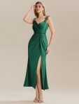 Satin High Slit Formal Maxi Dress – Dark Green