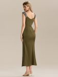 Satin High Slit Formal Maxi Dress – Olive Green