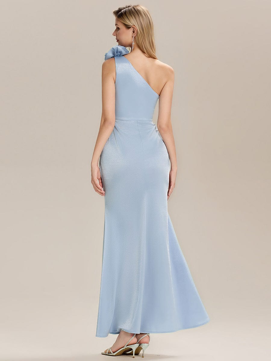 One Shoulder Knit Mermaid Evening Dress - Light Blue One Shoulder Knit Mermaid Evening Dress - Light Blue
