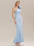 One Shoulder Knit Mermaid Evening Dress – Light Blue