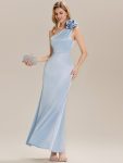 One Shoulder Knit Mermaid Evening Dress – Light Blue