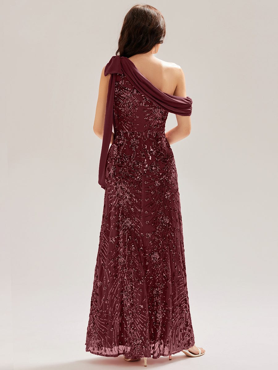 Bow Detail Sequin Drop Shoulder Sleeve Dress - Burgundy Bow Detail Sequin Drop Shoulder Sleeve Dress - Burgundy