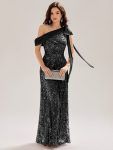 Bow Detail Sequin Drop Shoulder Sleeve Dress - Black