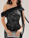 Bow Detail Sequin Drop Shoulder Sleeve Dress – Black