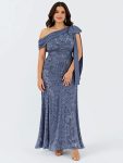 Bow Detail Sequin Drop Shoulder Sleeve Dress – Dusty Blue