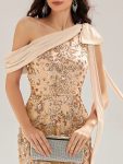 Bow Detail Sequin Drop Shoulder Sleeve Dress – Gold