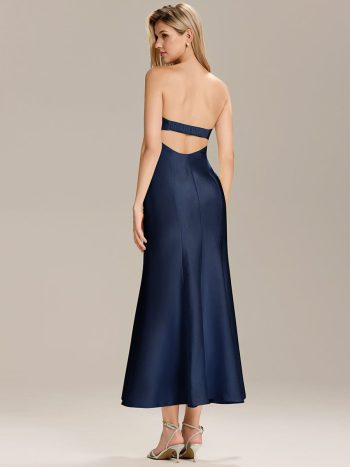 Knit Sleeveless Mermaid Wedding Guest Dress - Navy Blue
