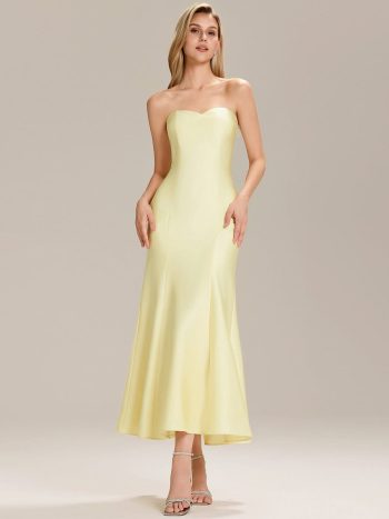 Knit Sleeveless Mermaid Wedding Guest Dress - Yellow