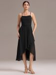 Asymmetrical Hem Strappy Chiffon A-Line Backless Bridesmaid Dress - Black