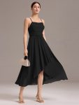 Asymmetrical Hem Strappy Chiffon A-Line Backless Bridesmaid Dress – Black