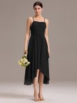 Asymmetrical Hem Strappy Chiffon A-Line Backless Bridesmaid Dress – Black