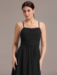 Asymmetrical Hem Strappy Chiffon A-Line Backless Bridesmaid Dress – Black
