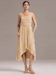 Asymmetrical Hem Strappy Chiffon A-Line Backless Bridesmaid Dress - Champagne