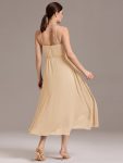 Asymmetrical Hem Strappy Chiffon A-Line Backless Bridesmaid Dress – Champagne