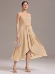 Asymmetrical Hem Strappy Chiffon A-Line Backless Bridesmaid Dress – Champagne