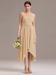 Asymmetrical Hem Strappy Chiffon A-Line Backless Bridesmaid Dress – Champagne