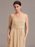 Asymmetrical Hem Strappy Chiffon A-Line Backless Bridesmaid Dress – Champagne