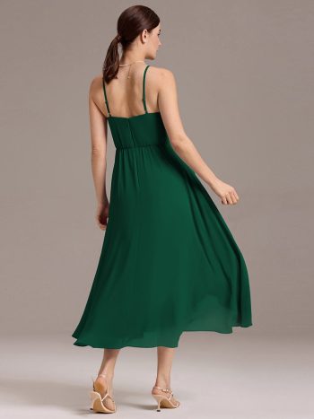 Asymmetrical Hem Strappy Chiffon A-Line Backless Bridesmaid Dress - Dark Green