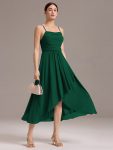 Asymmetrical Hem Strappy Chiffon A-Line Backless Bridesmaid Dress – Dark Green