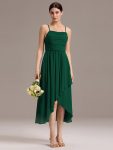 Asymmetrical Hem Strappy Chiffon A-Line Backless Bridesmaid Dress – Dark Green