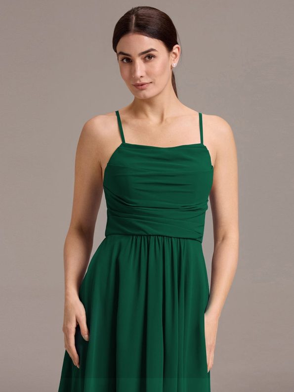 Asymmetrical Hem Strappy Chiffon A-Line Backless Bridesmaid Dress - Dark Green
