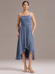 Asymmetrical Hem Strappy Chiffon A-Line Backless Bridesmaid Dress - Dusty Blue