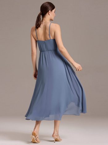 Asymmetrical Hem Strappy Chiffon A-Line Backless Bridesmaid Dress - Dusty Blue